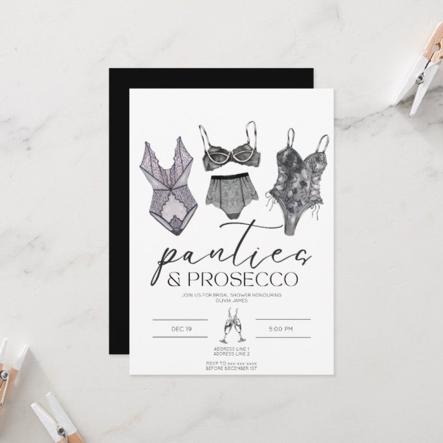 Panties and prosecco lingerie bridal shower  invitation (Front/Back In Situ)