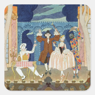 Pantomime Stage, illustration for 'Fetes Galantes' Square Sticker