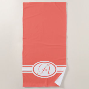 Pantone Living Coral monogram Beach Towel