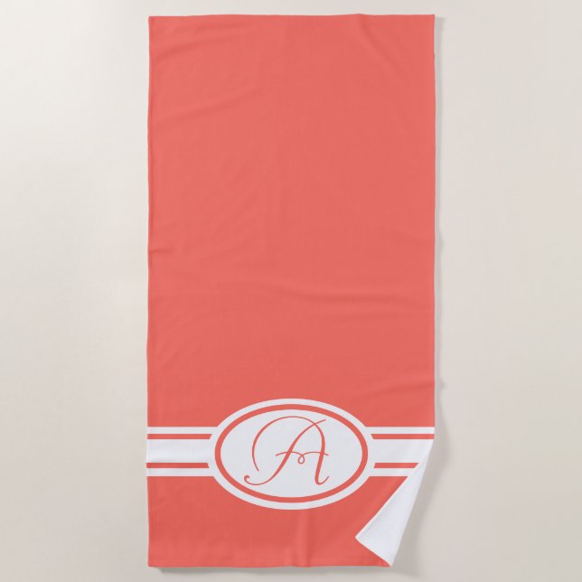 Pantone Living Coral monogram Beach Towel (Front)