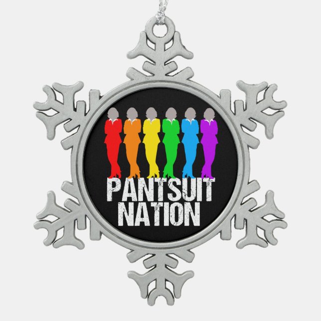 Pantsuit Nation Rainbow Women Snowflake Pewter Christmas Ornament (Front)