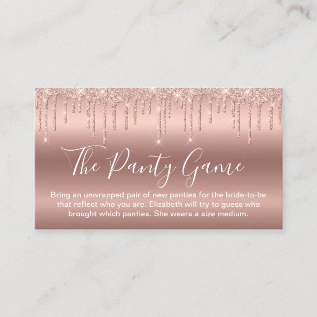 Panty Game Rose Gold Glitter Bachelorette Party Enclosure Card (Front)