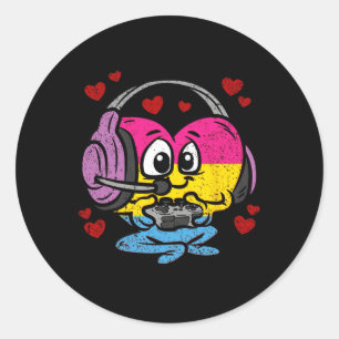 Panual Heart Pride Lgbt-q Retro Gaming Video-game  Classic Round Sticker