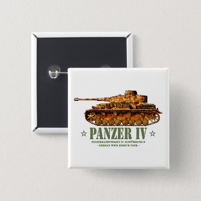 Panzer IV D World War Two German Medium Tank WWII 15 Cm Square Badge (Front & Back)