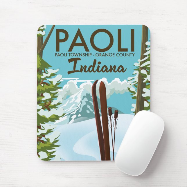 Paoli Orange County Indiana Ski poster Mouse Mat (With Mouse)