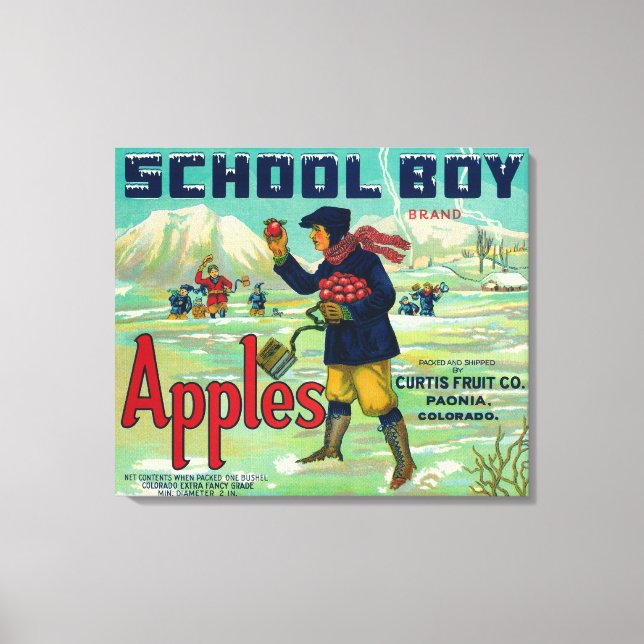 Paonia, Colorado - School Boy Apple Label Canvas Print (Front)