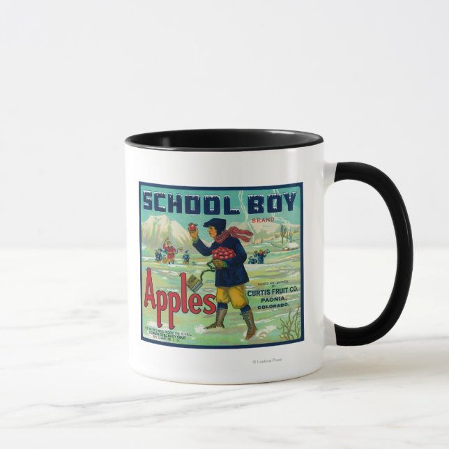 Paonia, Colorado - School Boy Apple Label Mug (Right)