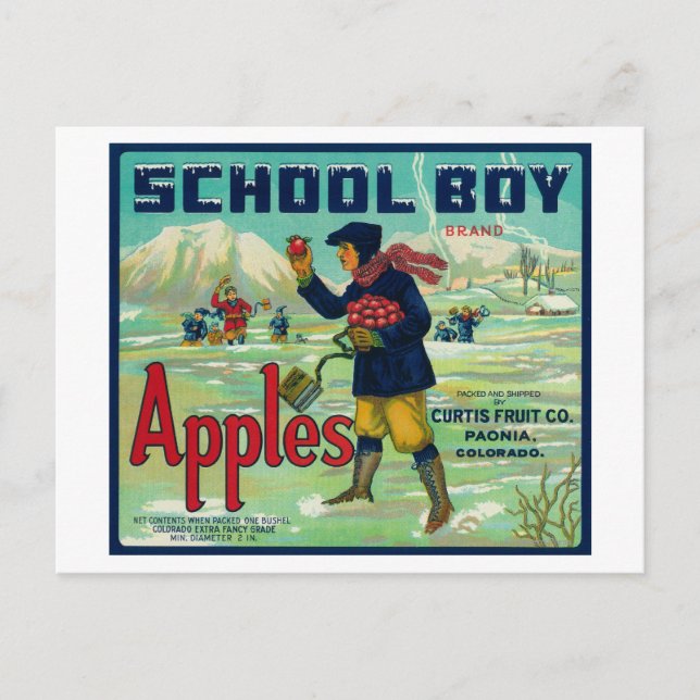 Paonia, Colorado - School Boy Apple Label Postcard (Front)