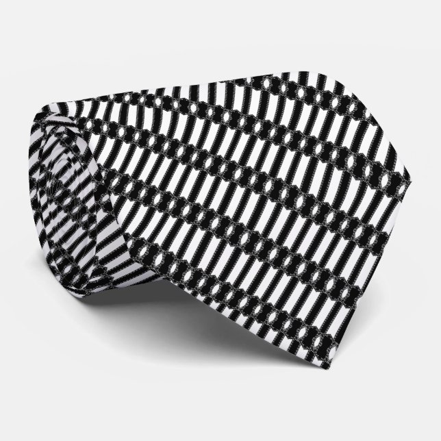 Pap | Black & White Chain Stripe Necktie (Rolled)