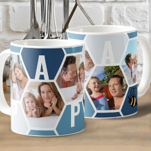 Papa 5 Photo Editable 4 Letter Bee and Honeycomb Coffee Mug