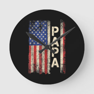 Papa American Flag Father's Day For Men Round Clock