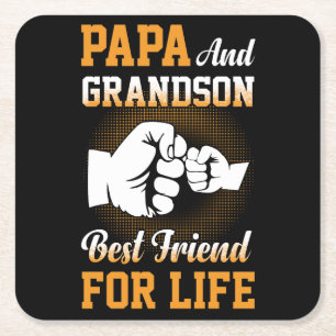 Papa And Grandson Best Friend For Life Square Paper Coaster