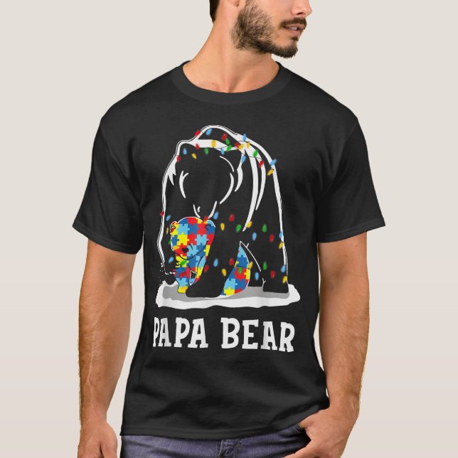 Papa Bear Autism Awareness Autism Matching Family  T-Shirt (Front)