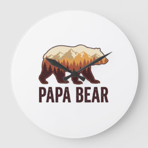 Papa Bear Bear Silhouette Vintage Forest T-Shirt_1 Large Clock