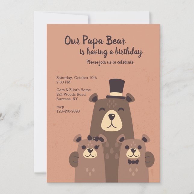 Papa Bear Birthday Party Invitation (Front)