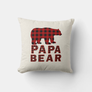 Papa Bear Buffalo Plaid Throw Pillow