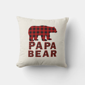 Papa Bear Buffalo Plaid Throw Pillow
