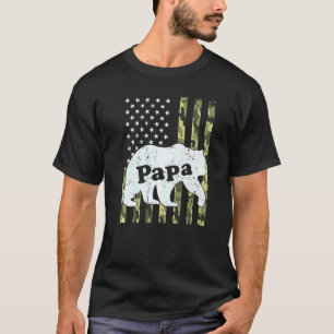 Papa Bear  Camouflage Usa American Flag Fathers Da T-Shirt