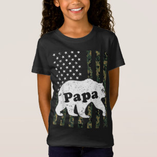 Papa Bear Camouflage USA American Flag T-Shirt