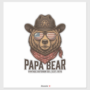 Papa Bear Cowboy Bear Patriotic Vintage Vector Des