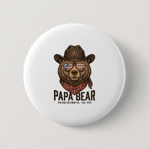 Papa Bear Cowboy Bear Patriotic Vintage Vector Des 6 Cm Round Badge