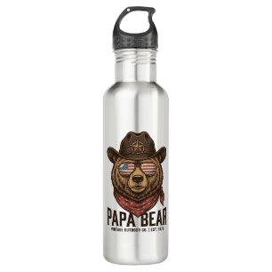 Papa Bear Cowboy Bear Patriotic Vintage Vector Des 710 Ml Water Bottle