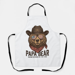 Papa Bear Cowboy Bear Patriotic Vintage Vector Des Apron