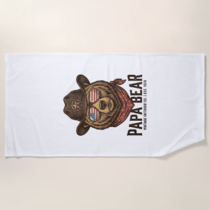 Papa Bear Cowboy Bear Patriotic Vintage Vector Des Beach Towel