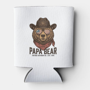 Papa Bear Cowboy Bear Patriotic Vintage Vector Des Can Cooler