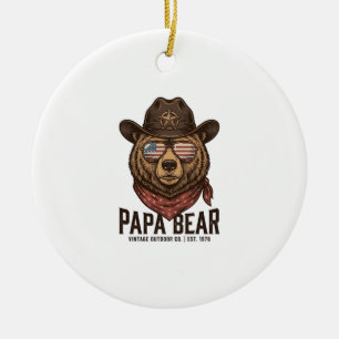 Papa Bear Cowboy Bear Patriotic Vintage Vector Des Ceramic Tree Decoration