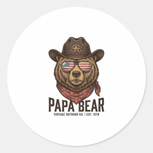 Papa Bear Cowboy Bear Patriotic Vintage Vector Des Classic Round Sticker
