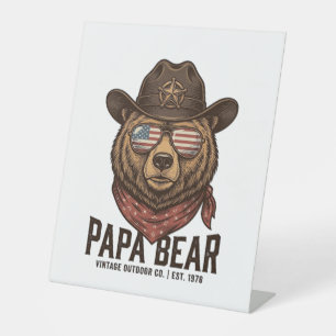 Papa Bear Cowboy Bear Patriotic Vintage Vector Des Pedestal Sign