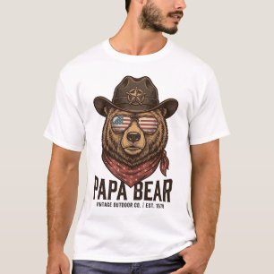 Papa Bear Cowboy Bear Patriotic Vintage Vector Des T-Shirt