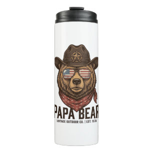 Papa Bear Cowboy Bear Patriotic Vintage Vector Des Thermal Tumbler