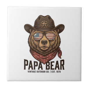 Papa Bear Cowboy Bear Patriotic Vintage Vector Des Tile