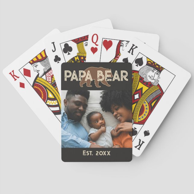 Papa Bear Father Year Established Photo Black Playing Cards (Back)