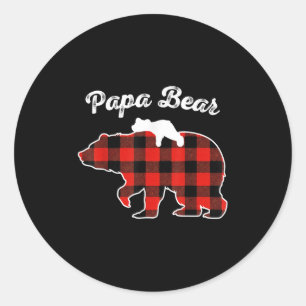 Papa Bear Flannel Red Plaid Pajama Family Matching Classic Round Sticker