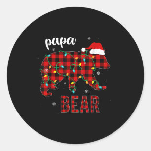 Papa Bear Funny Men Red Plaid Christmas Pajama Fam Classic Round Sticker
