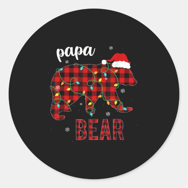Papa Bear Funny Men Red Plaid Christmas Pajama Fam Classic Round Sticker (Front)