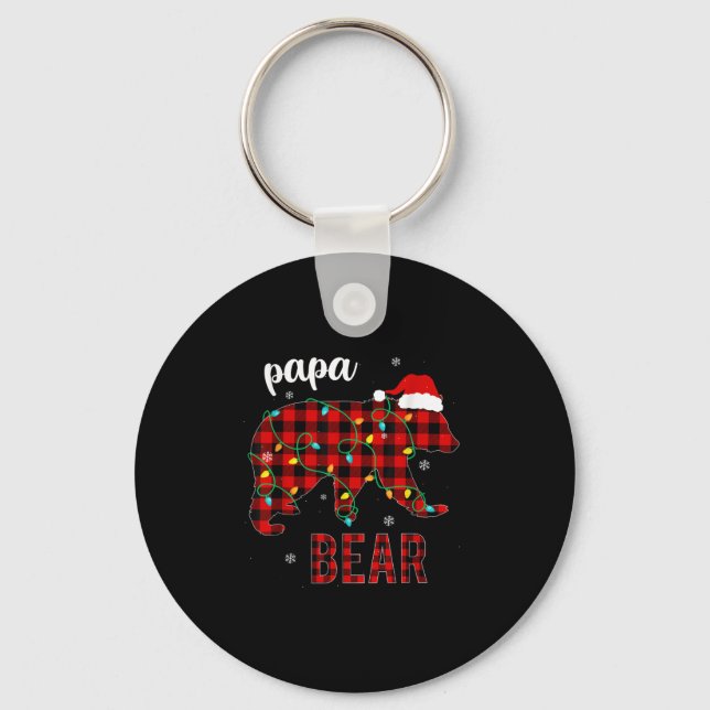 Papa Bear Funny Men Red Plaid Christmas Pajama Fam Key Ring (Front)