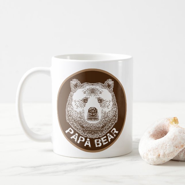 Papa Bear, Hand Drawn Illustration Coffee Mug (With Donut)