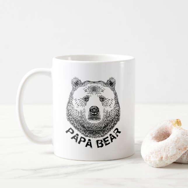 Papa Bear, Hand Drawn Illustration Coffee Mug (With Donut)