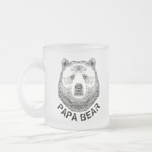 Papa Bear, Hand Drawn Illustration Frosted Glass Coffee Mug (Left)