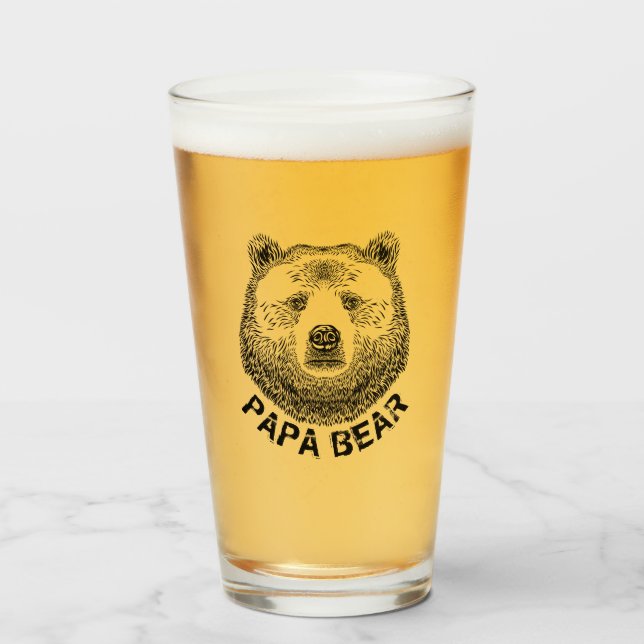 Papa Bear, Hand Drawn Illustration Glass (Front Filled)