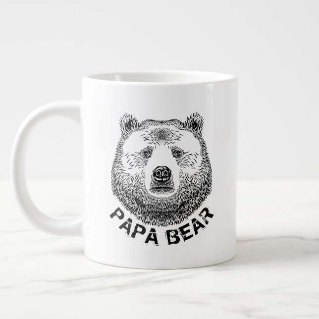Papa Bear, Hand Drawn Illustration Large Coffee Mug (Left)