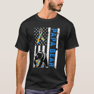 Papa Bear Matching Family Autism Awareness Us Flag T-Shirt