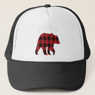 PAPA BEAR Men Red Plaid Christmas Pajama Family Da Trucker Hat