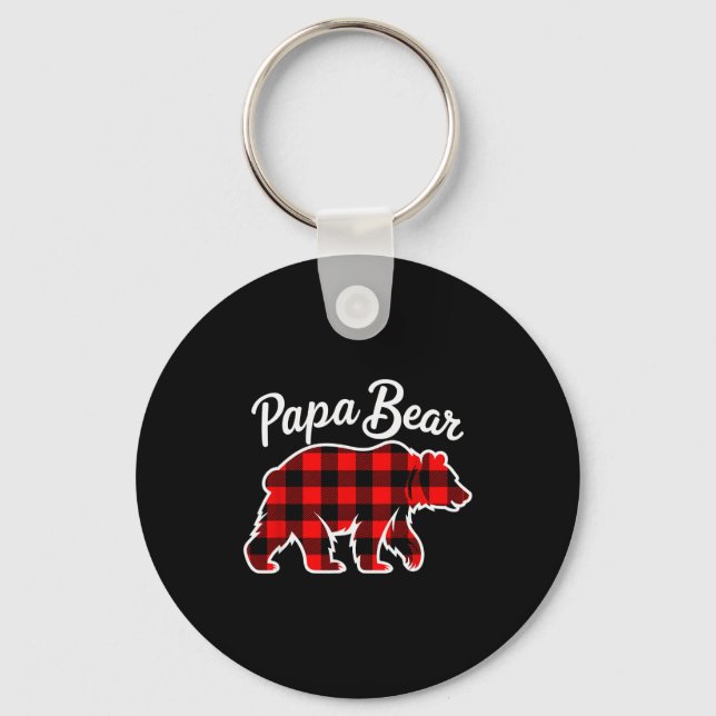 Papa Bear Pajama Red Buffalo Xmas Funny Family Chr Key Ring (Front)