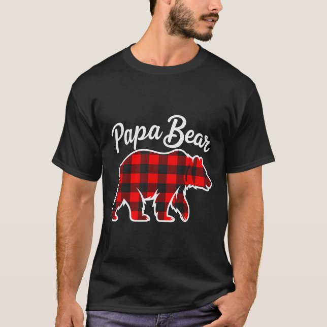 Papa Bear Pajama Red Buffalo Xmas Funny Family Chr T-Shirt (Front)