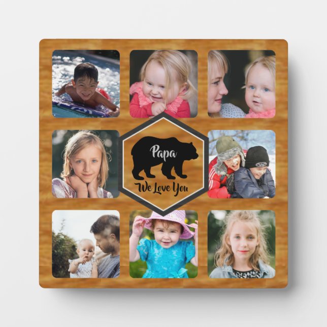 Papa Bear Photo Collage Faux Wood Plaque (Front)
